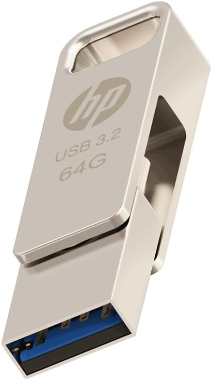 HP 64GB x206c USB OTG 3.2 Type-C/Type-A Metal Flash Drive, Up to 120MB/s Read