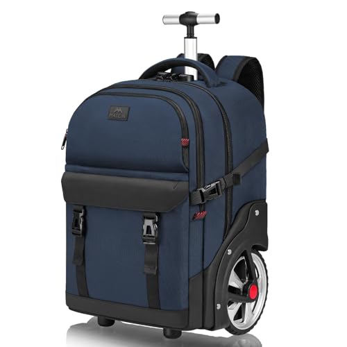 MATEIN Rolling Backpack with Wheels, 17 Inch Large Roller Backpack with Combination Lock, Water Resistant Anti Theft Travel Wheeled Backpacks Laptop Back Pack for Men Women Work Business Commute, Blue
