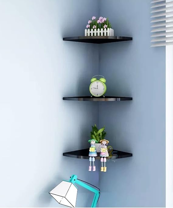 TechFusion Art Shoppee 3 Tier Wooden Corner Floating Shelves