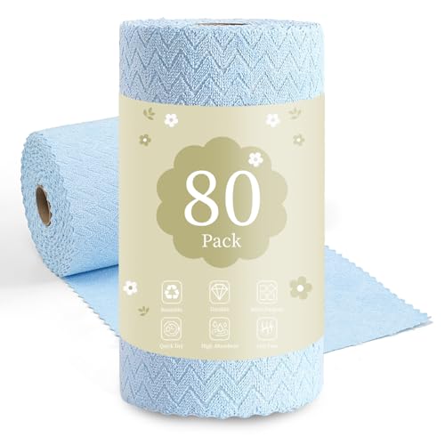 Image of 80 Pack Microfiber Cleaning Cloth Roll Reusable Paper Towels 12 inchx12 inch Tear Away Cloth,Absorbent Dish Rags for House Kitchen,Wash Cloths,Lint Free Rags for Window Cars Cleaning Supplies