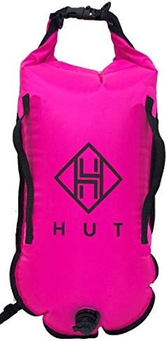 HUT Swim Buoy Dry Bag - Premium Tow Float and Watertight Dry Bag for Open Water Swimmers, Triathletes. High Visibility Safety Swim Buoy, Two air Chambers - be seen be Safe. (20L)
