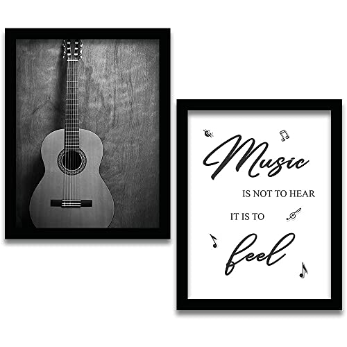 Image of No Worries Guitar wall painting and posters with Set of 2 frame for wall decor Music quote framed poster / Painting for Living Room / Bed Room / Drawing Room / Office, etc. Modern art Framed Painting ( Art-20, 21x31inch)