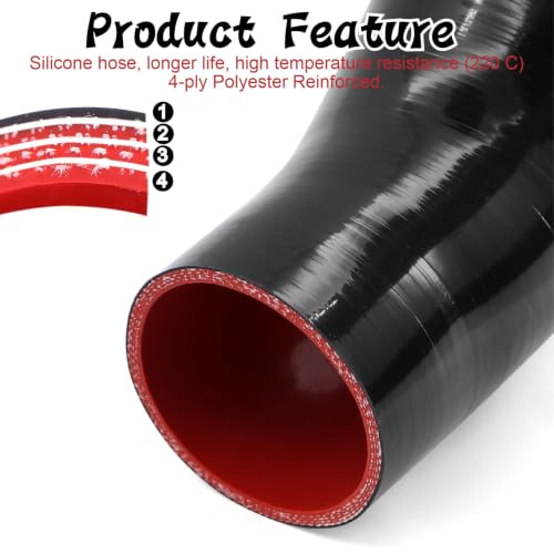 Image of High Performance 45 Degree ID 3 to 4 inch(76-102mm) Elbow Silicone Coupler Hose Reducer, 4-Ply Reinforced Wall Thickness 5mm Length 4 inch for Turbo /Intercooler /Intake Pipe with 2 T-Bolt Clamps