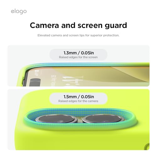 Image of elago Compatible with iPhone 16 Case, Premium Liquid Silicone Case, Full Body Protective Cover, Shockproof, Slim Phone Case, Anti-Scratch Soft Microfiber Lining, 6.1 inch (Neon Yellow)