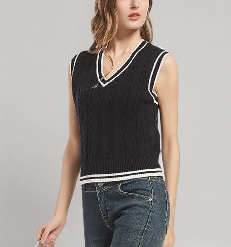Image of Womens Sweater Vest Sleeveless Cotton Casual V Neck Pullover