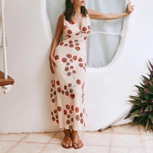 Women Y2k Vintage Printed Maxi Dress Spaghetti Strap Floral Midi Slip Dress Backless Long Flowy Sundress2