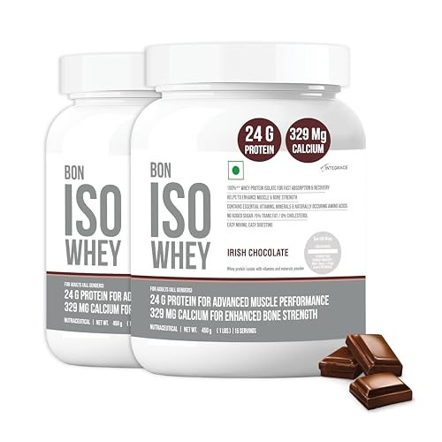 Image of 100% Protein Isolate, Irish Chocolate | 900g, 30 Servings in Pack of 2 | Muscle Strength and Bone Health | Labdoor A+ Grade Certified | 24g Protein, 329mg Calcium, 5.5g BCAA, Essential Vitamins, Minerals | For All Gender | Athletes, Sports, Fitness Enthusiasts