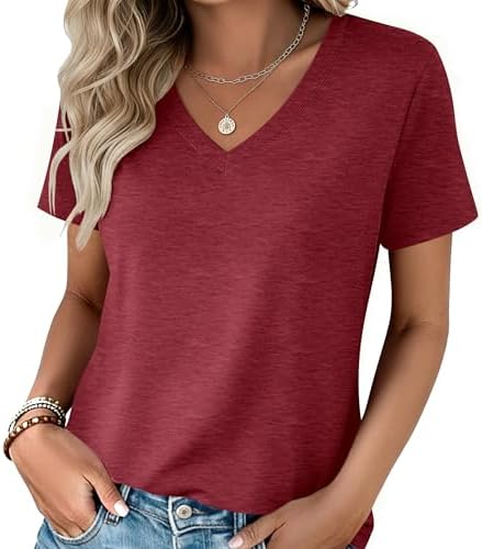 Zeagoo Women's Short Sleeve V-Neck T-Shirt — Z-red