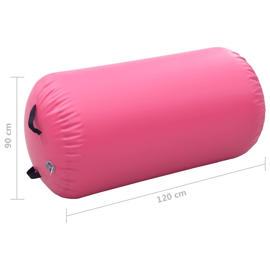Aufblasbare Gymnastikrolle aus PVC 120x90 cm mit Fußpumpe rosa, rutschfest für Yoga Pilates Fitness Workout Training Meditation Zuhause Studio