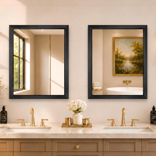 Image of USHOWER 2 Pack 30x36 Inch Brushed Black Bathroom Mirror for Over Sink | Beveled Aluminum Frame Vanity Mirror, Anti-Rust, HD Reflection, Shatter-Proof Protection, Modern Rectangle Mirror