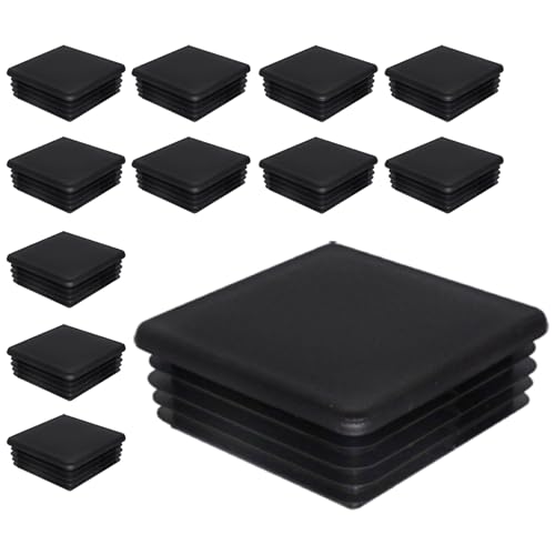 SKIR'CO (12 piezas) Tapones Cuadrados de Plástico 70 x 70 mm, Tapas de Extremo de Tubo Mate, Insertos de Tubo Cuadrado, Tapones de Poste de Valla, Negro RAL 9005