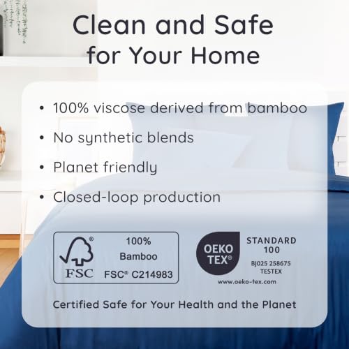Bambaw Queen Size Duvet Cover Set 3pcs 100% Viscose Derived from Bamboo, Cooling, Super Soft Bedding Set, Luxury, No Comforter (Navy Blue) by Bambaw - Used condition - Image 7