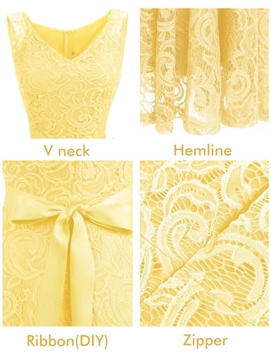 Dressystar Women Floral Lace Bridesmaid Party Dress Short Prom Dress V Neck4