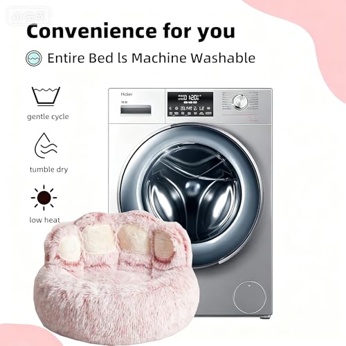 65cm Ø Flauschig Hundebett Katzenbett Bärentatzen-Design Hundekissen Katzenkissen Waschbar Hundekorb Katzenkorb Plüsch rutschfest Haustierbett Warm Schlafplatz für kleine mittelgroße Hunde/Katze/Hasen