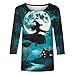 Halloween T Shirts for Women Witch Tees 3/4 Sleeve Blouses Round Neck Fall T-Shirts Plus Size Loose Fit Casual Tops