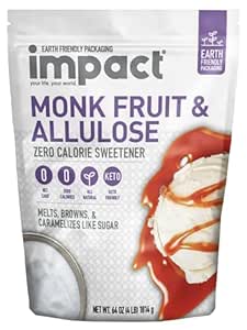 Impact - Monk Fruit Allulose Sweetener, Crystallized Blend Sugar Substitute - Zero Calorie Low-Carb Essential for Low-Carb Recipes - 4lb