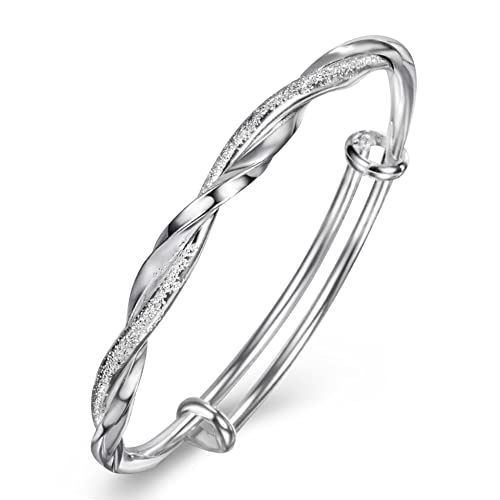 Sterling Silver Bangle Bracelets for Women 925 silver Cuff Bracelet Adjustable Jewelry Fashion Simple Open Bangles Cuff Jewelry for Women Mom Wife Mothers Day Valentine Gift