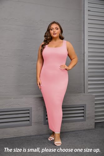 Image of YeGine Women Plus Size Sleeveless Bodycon Maxi Dresses Sexy Slim Tank Dresses