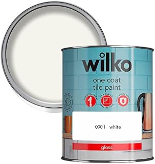 wilko One Coat White Tile Gloss Paint, Glazed Ceramic Tiles Paint, Moisture Resistant Tile Gloss Paint, One Coat Tile Gloss Paint, 750ml