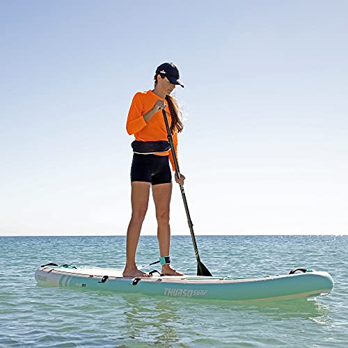 Thurso Surf Inflatable Stand Up Paddle Board All-Around Sup Waterwalker 126 10'6×31''×6'' Deluxe Package | Carbon Shaft Paddle | Roller Backpack | Dual Chamber Pump | Coiled Leash (Turquoise) #TOP5