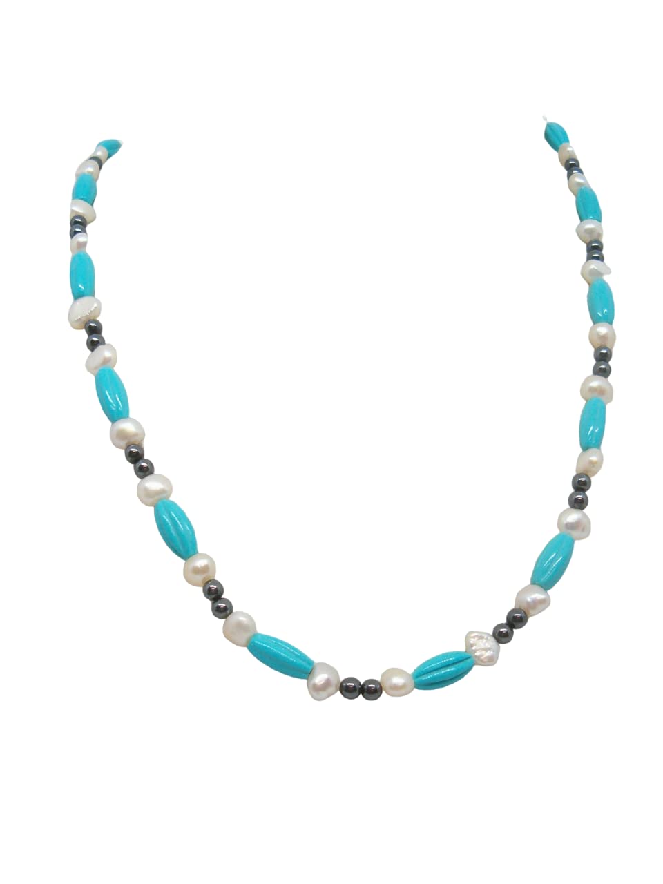Collana in Neolite (Pasta di Turchese ricomposto), Perle e Pirite Naturali - Chiusura con Moschettone in Argento 925 - Girocollo con Pietre Dure