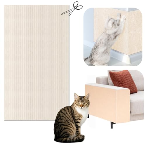 Katzen Kratzmatte Selbstklebend XXL, 200 x 40 cm, Kratzschutz für Sofa und Wände, Katzenteppich für Möbel (Cremeweiß, 40X200 cm)