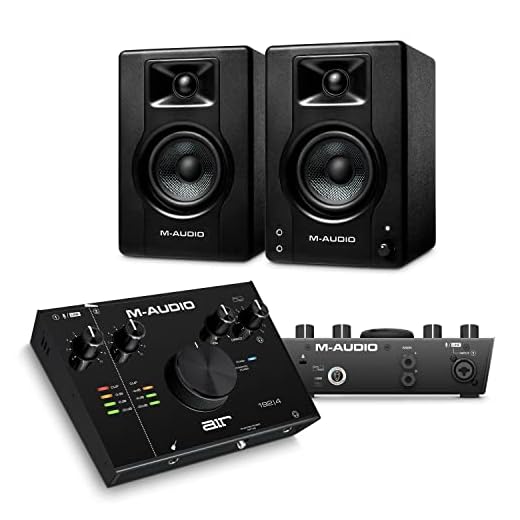 M-Audio Monitores de Estudio BX3 Pair + Interfaz de Audio Air 192|4 - Altavoces PC de sobremesa 120W + Tarjeta de Sonido USB con 2 entradas, 2 Salidas