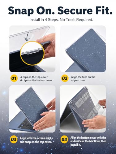 ZOBUU Clear Glitter Case for MacBook Neo 13-inch 2026 A3404, Transparent Starry Hard Shell Cover with Keyboard Cover and Tempered Glass Screen Protector - image 6