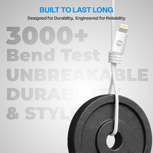 Image of Amkette MOZEN Certified 27W lightning cable iphone, 480Mbps Data Sync, Premium Braided Build, ABS Connector, (MFi-Standard & BIS Certified), Compatible with iPhone 5-14 & iPad lighting cable iphone