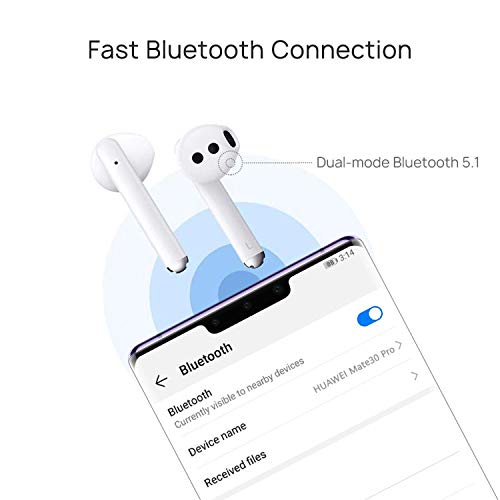 HUAWEI FreeBuds 3 - Wireless Bluetooth Earphone with Intelligent Noise Cancellation (Kirin A1 Chipset, Ultra-Low Latency, Fast Bluetooth Connection, 14mm Speaker, Quick Wireless Charging) (White)