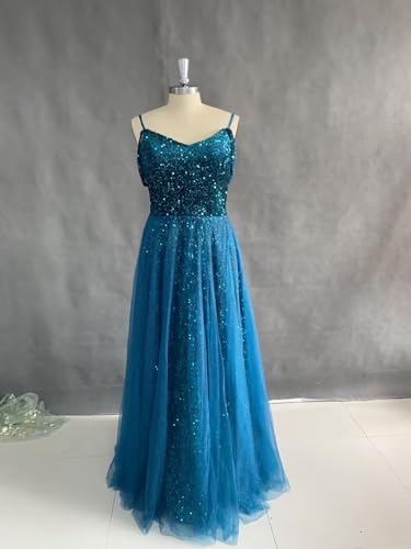 Zepumen Cold Shoulder Sequin Prom Dresses Sparkly Tulle Long Ball Gowns Formal Evening Party Gown4