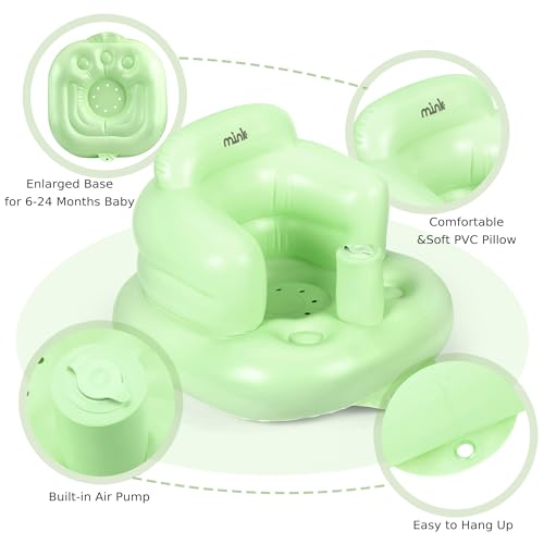 Image of Mink Inflatable Baby Seat for Babies 3 Months & Up, Blow Up Floor Baby Chair with Back Support, Fence & Built-in Air Pump, Sit Me Up Inflatable Chair for Sit Training, Feeding, Travel (Grass Green)