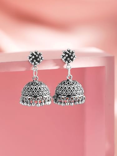 Image of Rubans Jhumka Earrings Oxidised Trendy Jewellery Gift for Women & Girls