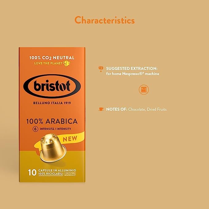 Miniatura 2 de Bristot Cápsulas de aluminio 100% arábica compatibles con máquinas Nespresso Original Line  Tostado medio  100% reciclable  Paquete de 10