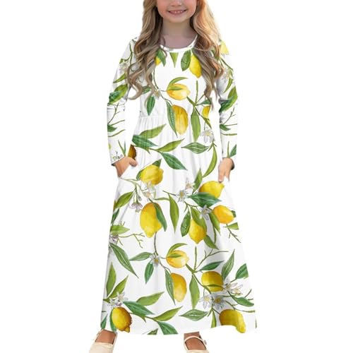 Girls Casual Maxi Dress Long Sleeve Loose Holiday Dresses with Pockets Back to School Outfits for Girls Plus Size