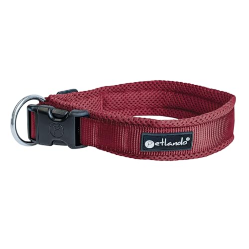 Petlando Mesh Hundehalsband – leicht, atmungsaktiv, weich mit Mesh gepolstert, stufenlos verstellbar, robust & strapazierfähig mit O-Ring – Halsband Hund M 45-50cm, Bordeaux