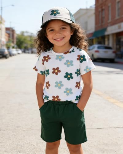 Image of OLMRJKD Kid Toddler Girl Clothes Summer Short Sleeve Figure Graphic Tee Shirt + Shorts Summer Outfits Set