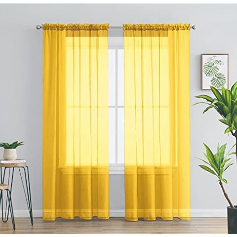 Jenin Home Fashion 2 Panels Window Sheer Curtains 84" x 108" Inches (108" Total Width) for Bedroom Living Room, Decorative Curtains, Yard Kitchen, Farmhouse Curtains Yellow Cover