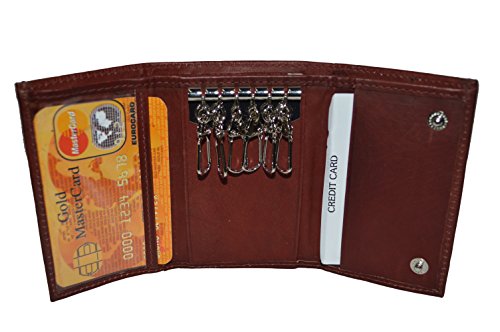 Leatherboss Premium Leather Key Chain Wallet with 6 Metal Key Loops, Clear ID Window, and Credit Card Slots, Brown3