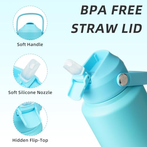 Image of BJPKPK Water Bottle with Straw Lid, 32oz Vacuum Insulated Water Bottles, Metal Stainless Steel Thermo for Sports, Travel, BPA Free Leak Proof Thermo, Cups, Flasks, Tumblers,Sea Salt