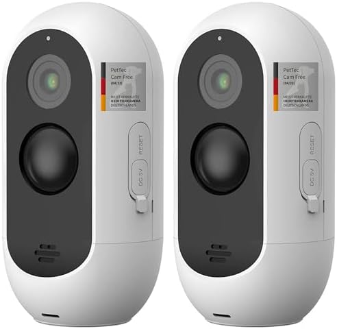 PetTec® Cam Free 2er Set - Wireless Haustierkamera Hundekamera mit App [OHNE ABO-Falle] - Katzen & Hunde Kamera Indoor/Outdoor - Bewegungserkennung & Sprachfunktion - Akku bis zu 9