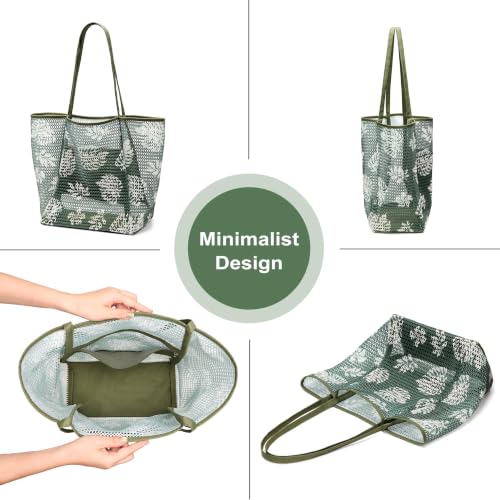 Image of KALIDI Beach Nylon Mesh Tote Bag, Casual Tote Bag Hobo Women Foldable MAX 23L Shoulder Bag For Beach Picnic Vacation