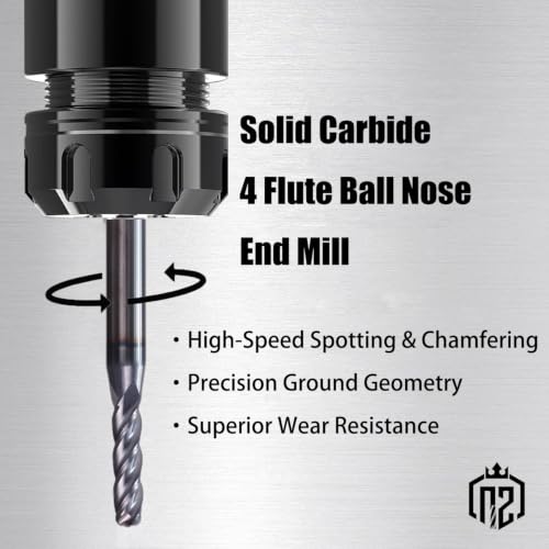 Image of NZ 3 /16 inch 4-Flute Ball Nose End Mill | CNC Milling Bits AlTiN Coated Carbide for Alloy Steel, Hardened Steel | 5-Pack