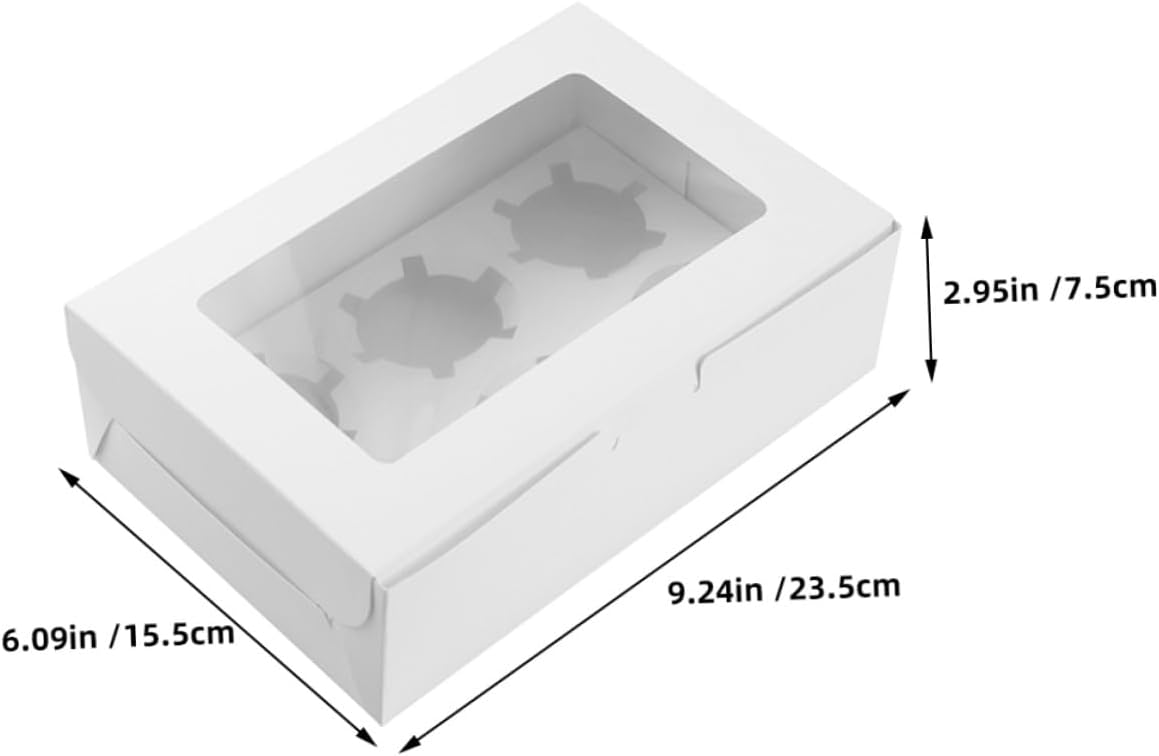 ARTIBETTER 15pcs White Paper 6-cupcake Boxes with Window Muffin Storage Container Party Cupcake Carrier Bakery Food Storage Organizer