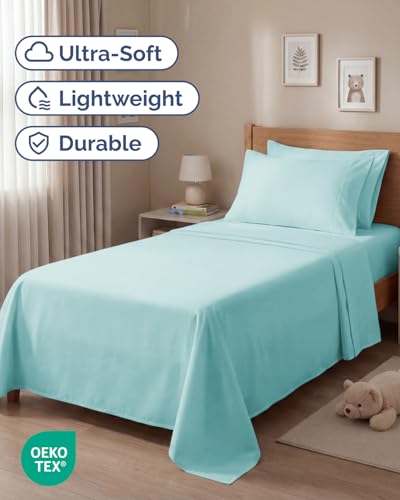 Image of Twin 4 Piece Bed Sheet Set - Comfy, Breathable & Cooling Sheets - Spa Blue