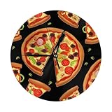 ZHONGSK Tasty Pizza Orologio da parete rotondo senza ticchettio silenzioso a batteria 25,4 cm, orologio decorativo da parete per soggiorno, cucina, casa, bagno, camera da letto, ufficio