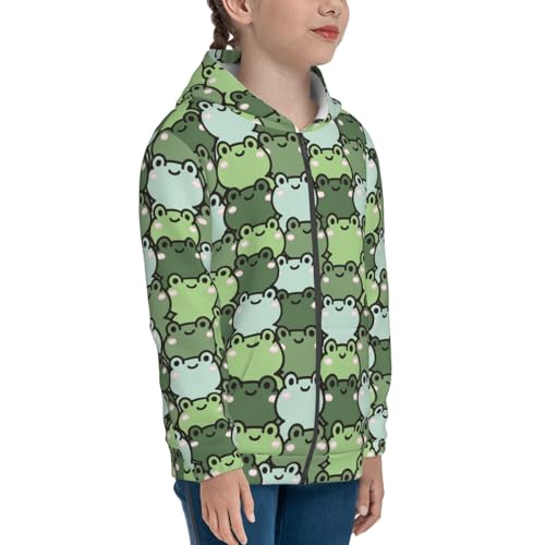 Cute Frog Cartoon Kids Pullover Hoodies Boys Zip Up Sweatshirts Girls Athletic Clothes with Pocket4