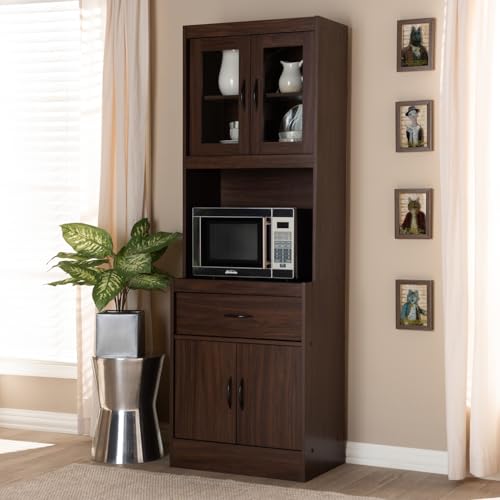 Maykoosh Tuscan Treats Dark Walnut Kitchen Cabinet and Hutch