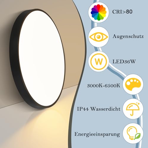 Plafonnier LED plat 37cm noir avec télécommande intensité variable 36W - 2