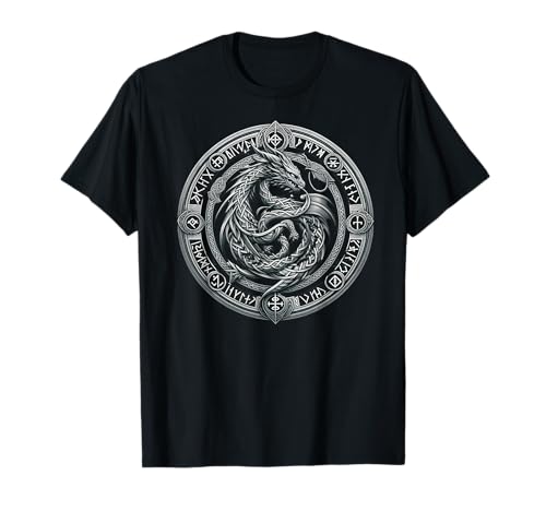 Nordic Dragon Mythical Viking Runes Tribal Celtic Dragon T-Shirt